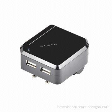 Dual USB Mobile Phone Charger with 2.1A Charging Rate and 5V DC Output Voltage